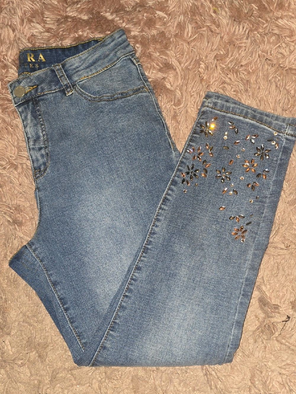 LAURA Light Blue Skinny Jeans with Floral Jewel Accents